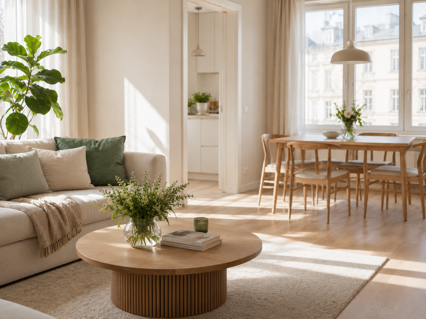 Huolellinen siivoushetki valoisassa keittiössä